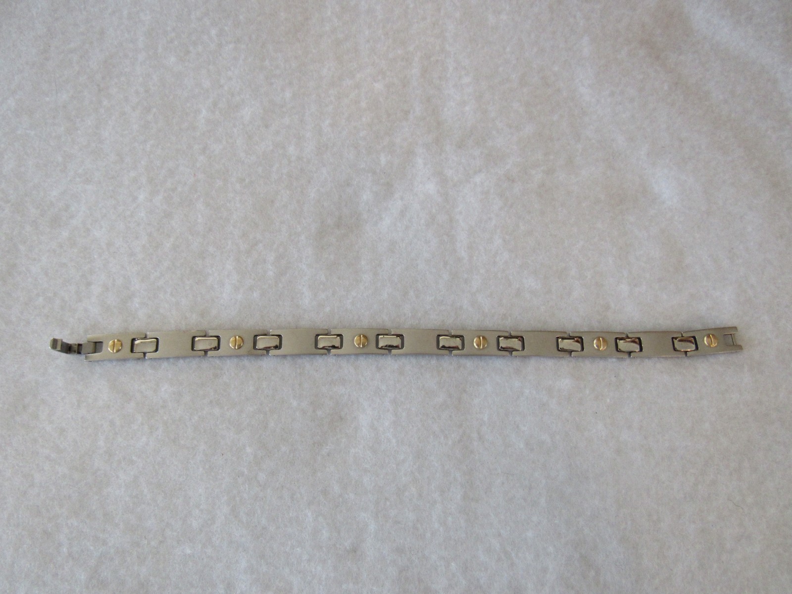 Vintage Men’s RCI 18K Gold & Brushed Stainless Steel Box Link Bracelet 8 1/4″