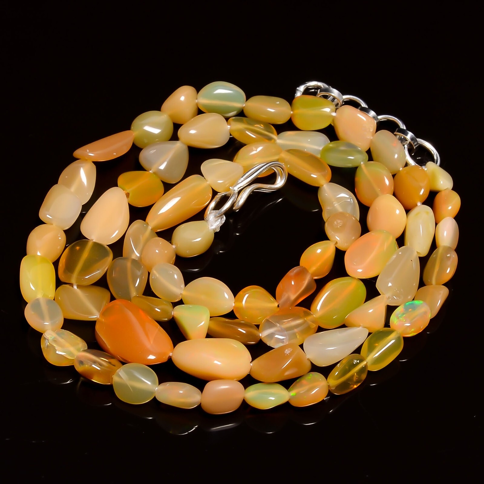 43.5 Ct Natural Brown Ethiopian Opal Tumbled Smooth Beads Necklace 16-17″ A-4829