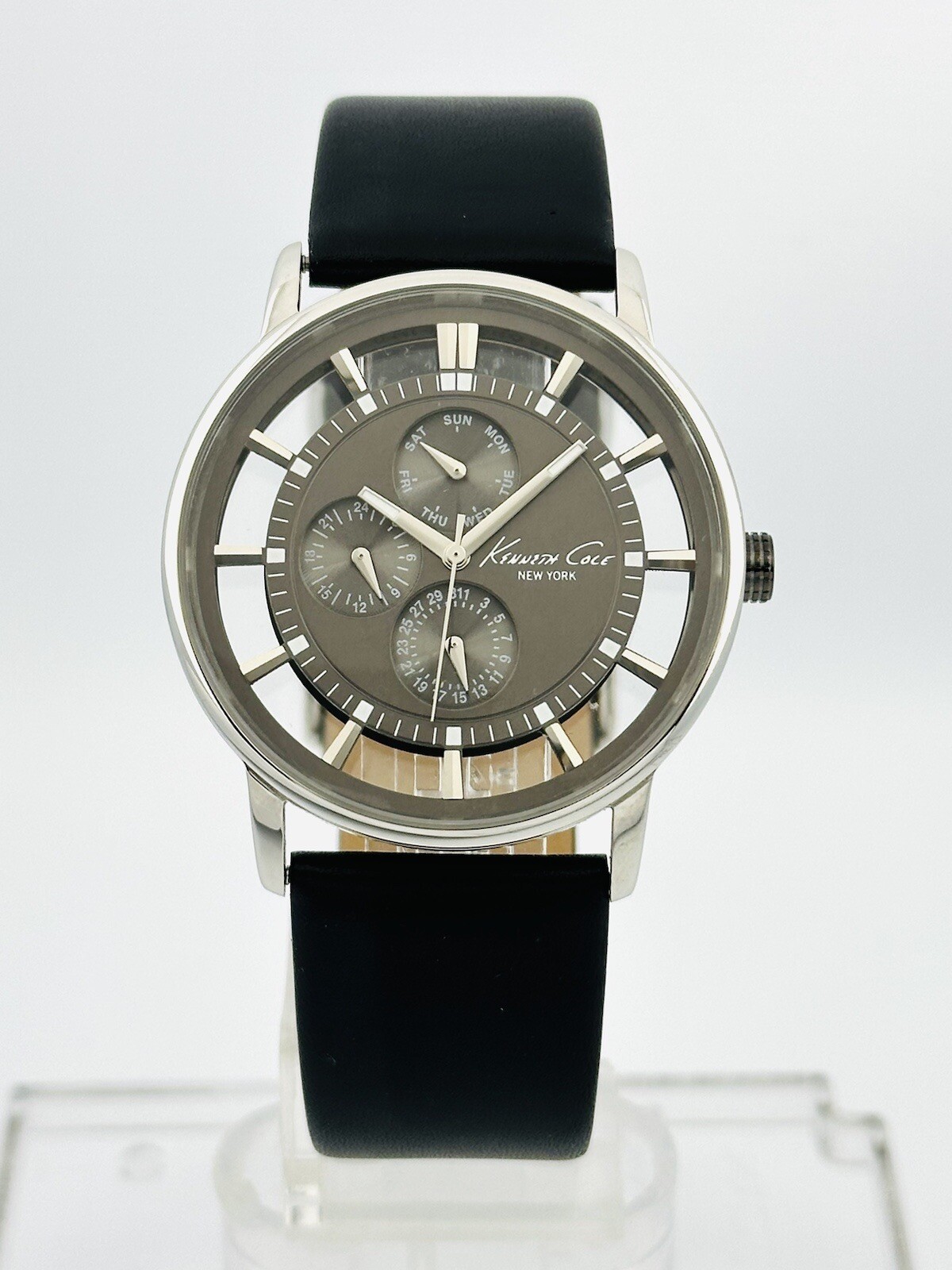 Kenneth Cole NY. KC1853 See-through transparent Mt.Grey Dial Leather Strap Watch