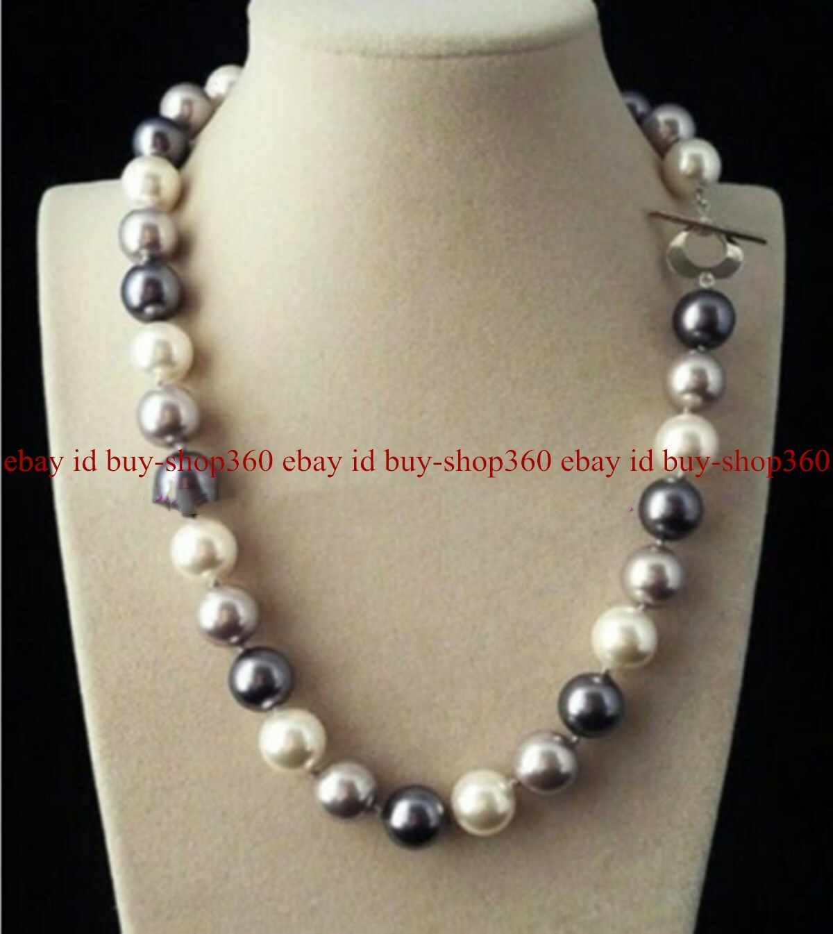 Natural 8/10/12mm White Gray Black South Sea Shell Pearl Necklace 18″