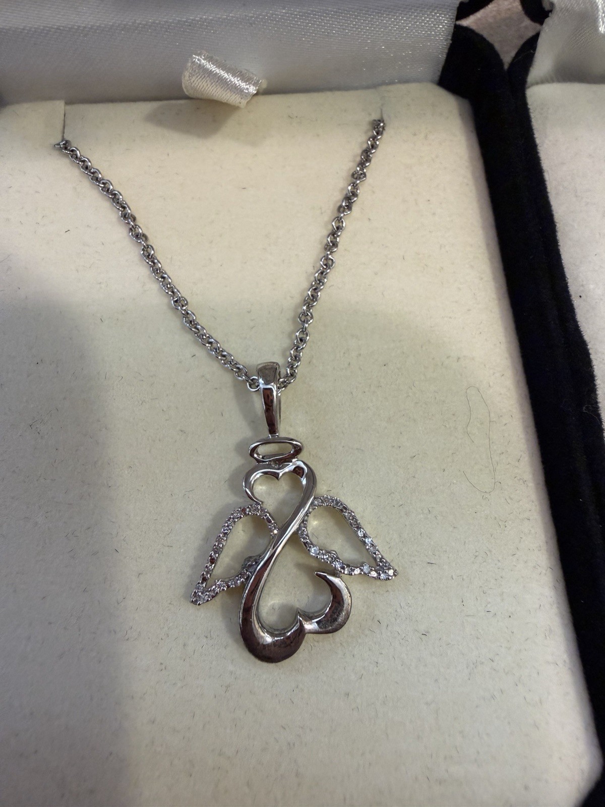 Lot 2 Jane Seymour Open Heart Sterling Silver 925 Diamond Angel Pendant Necklace