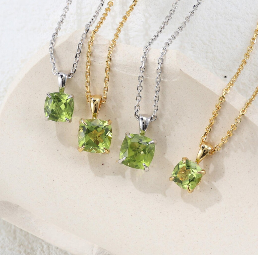 Everyday Wear Cushion Cut Peridot Pendant Necklace Gold Plated Necklace For Her