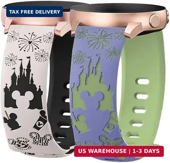 2 Packs Cartoon Two-Tone Engraved 20mm Bands Compatible with Samsung Galaxy Watc