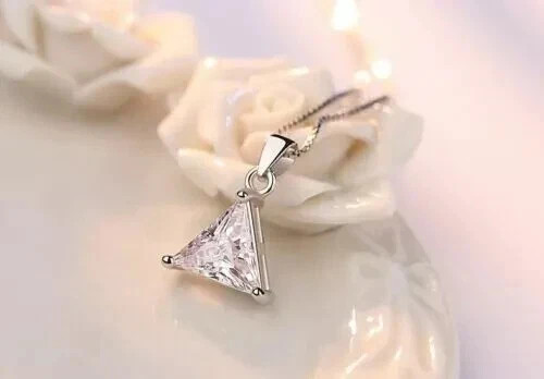 2Ct Trillion Cut Lab-Created Diamond Pendant 14k White Gold Plated 18” Chain