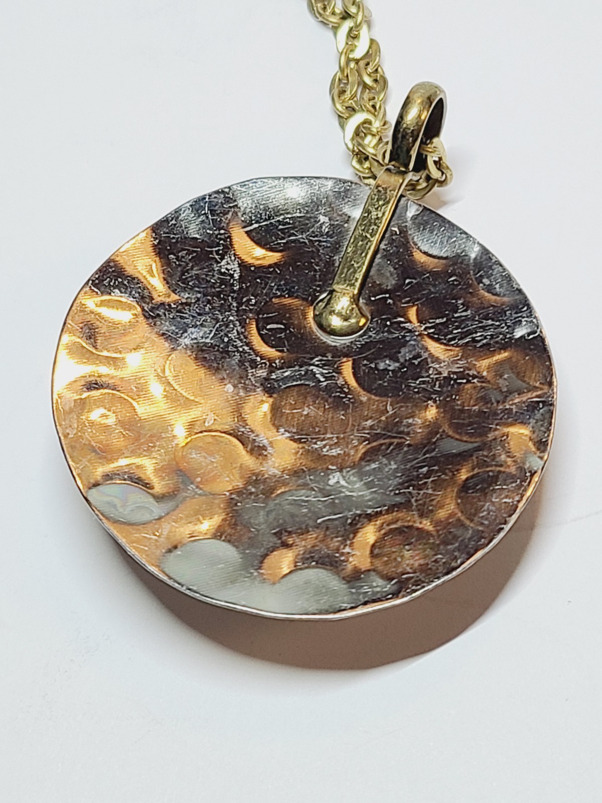 MIXED METAL OVAL QUARTZ STONE CABOCHON PENDANT BRASS NECKLACE 30″