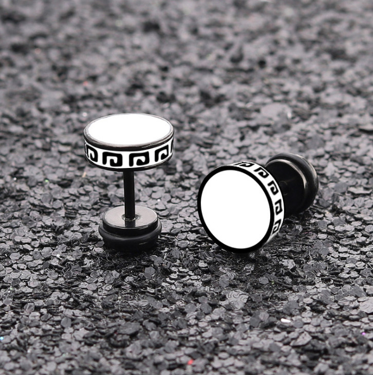 Men Women Stainless Steel Enamel Round Screw Stud Earrings 6/8/10/12mm