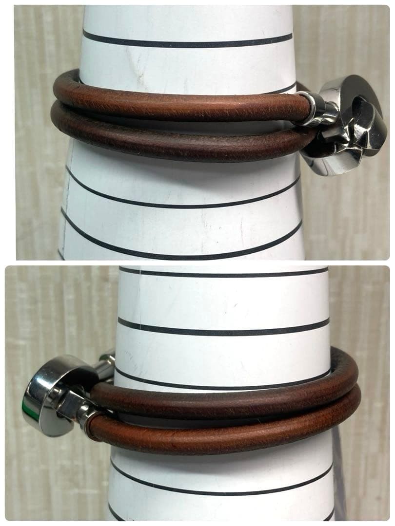 HERMES Lancelot Choker Double Wrap Bracelet Leather Dark Brown Silver w/ Box