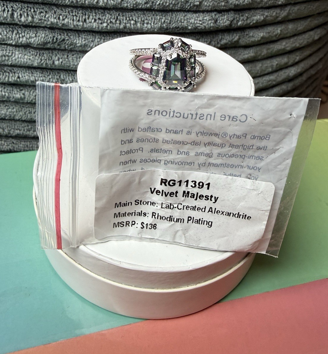 Ring Bomb Party RG11391 Ring Size 10 Lab-Created Alexandrite Cocktail, Rhodium