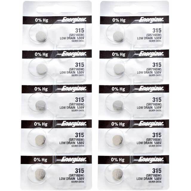 10 x Energizer 315 Watch Batteries, 1.55V, equivalent SR716SW