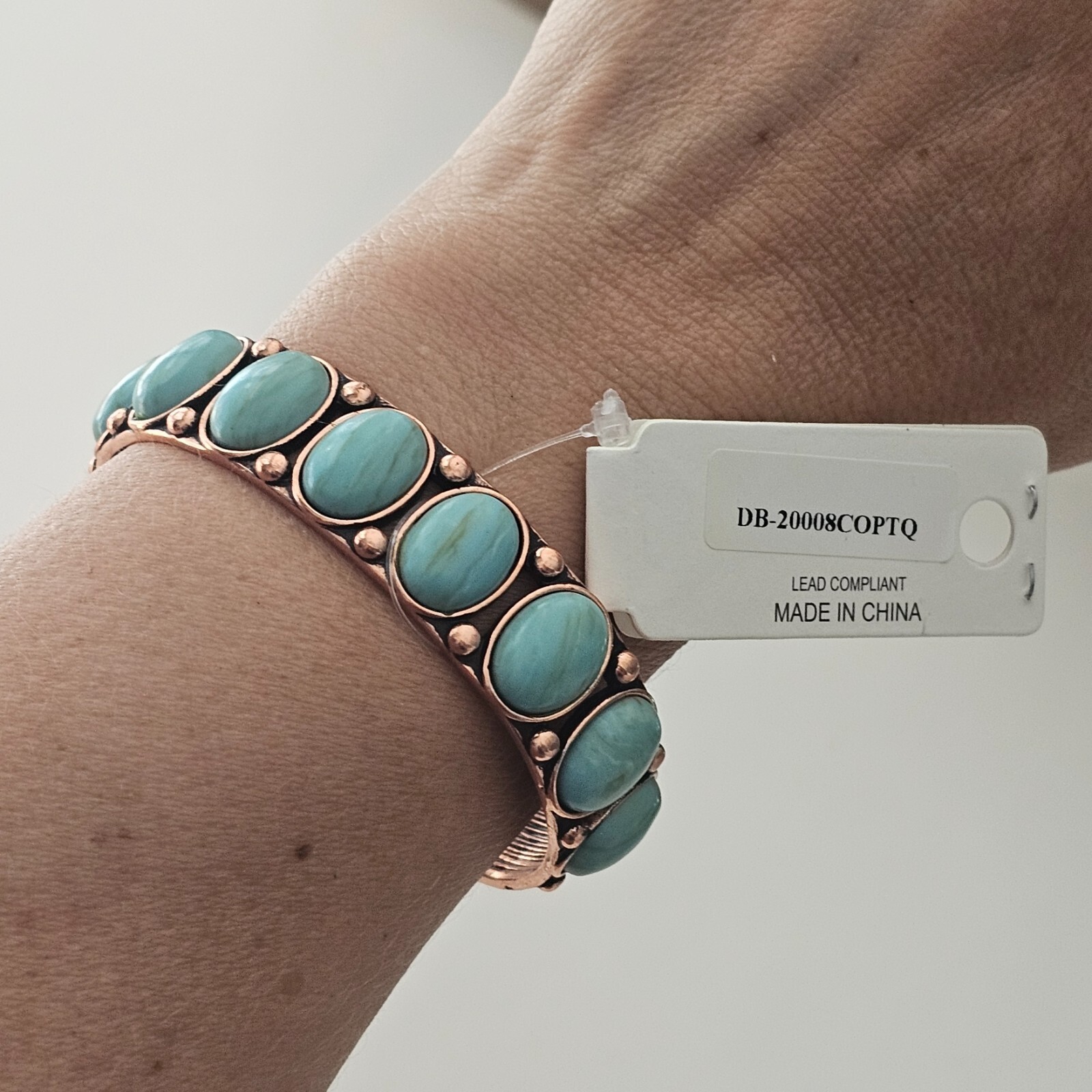 Western Oval Faux Turquoise Stones Cuff Bracelet Copper tone NEW
