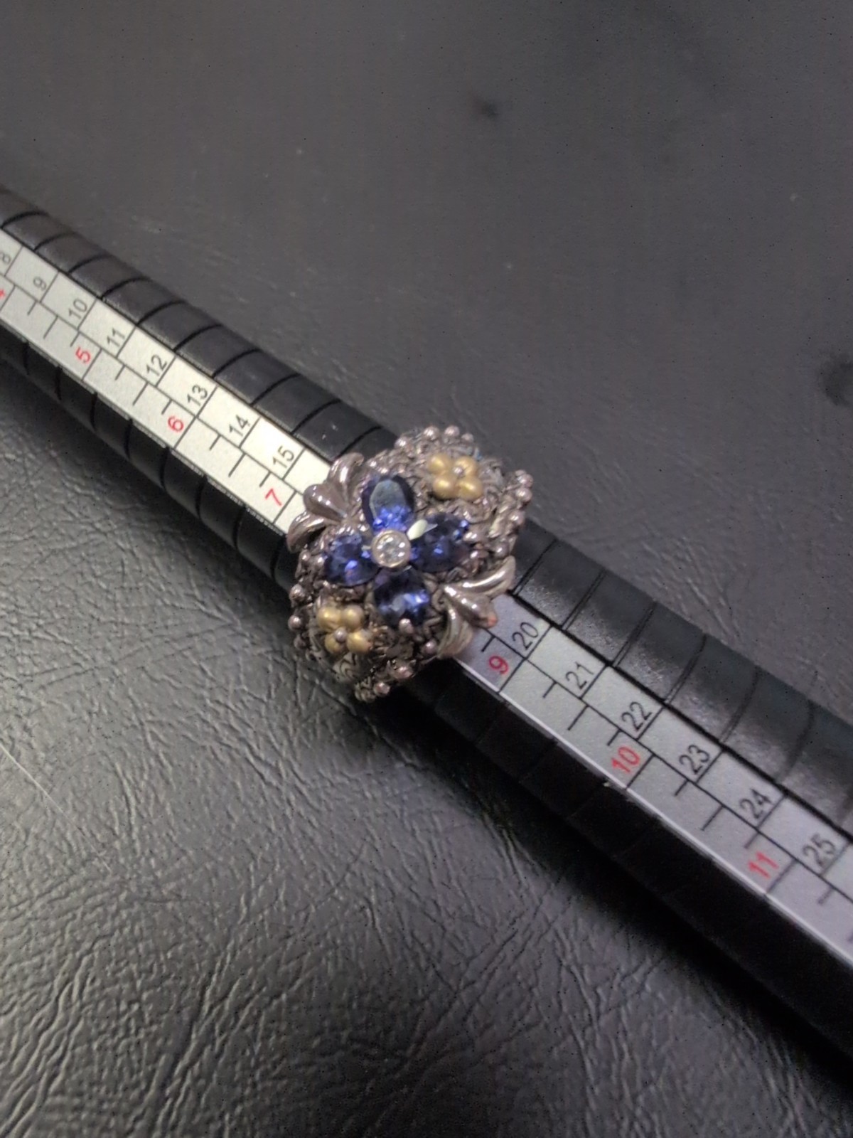 BARBARA BIXBY RING FLOWER GEMSTONE IOLITE TOPAZ SIZE 8 SS 18K Rare