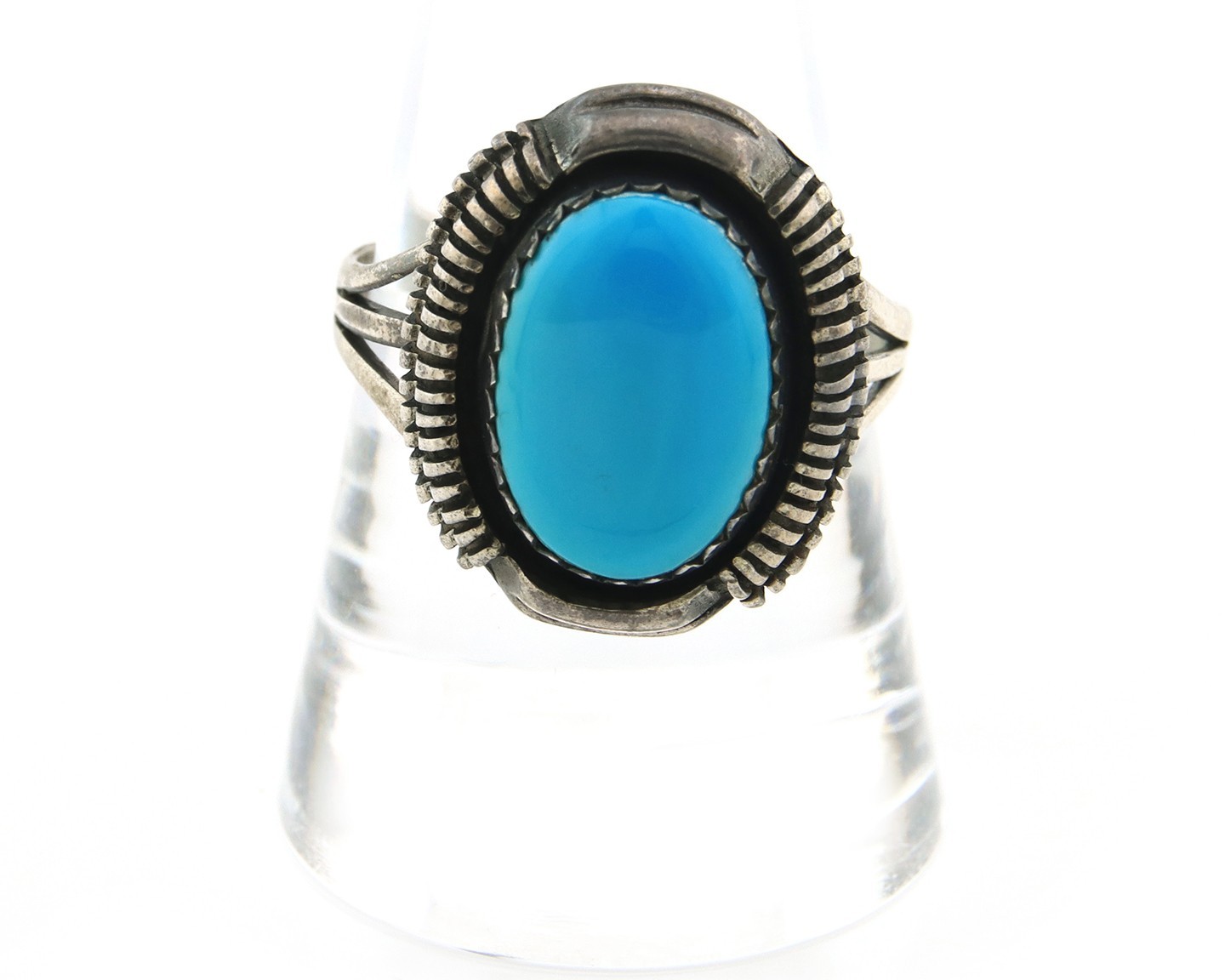 Navajo Ring Sterling Silver Natural Turquoise Signed LY Vintage Size 10.0