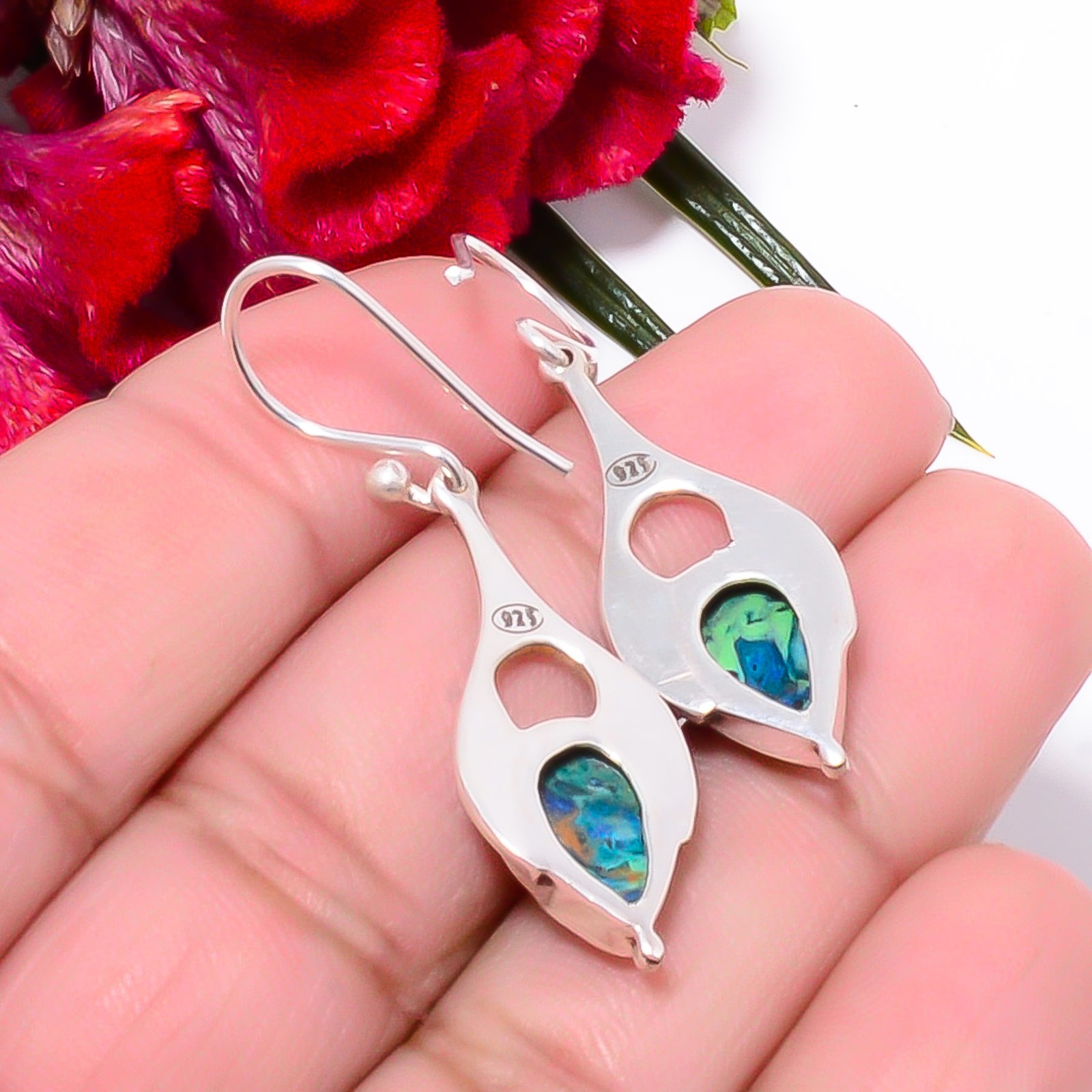 Blue Rainbow Calsilica Oxidised 925 Sterling Silver Handmade Earring 1.72″ Sku36