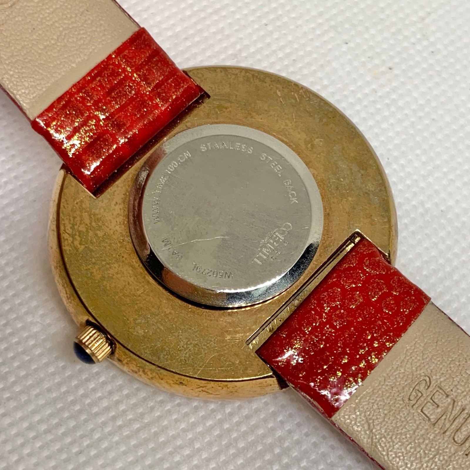 Timeco women’s watch floral dial rose gold tone 40mm red leather band running