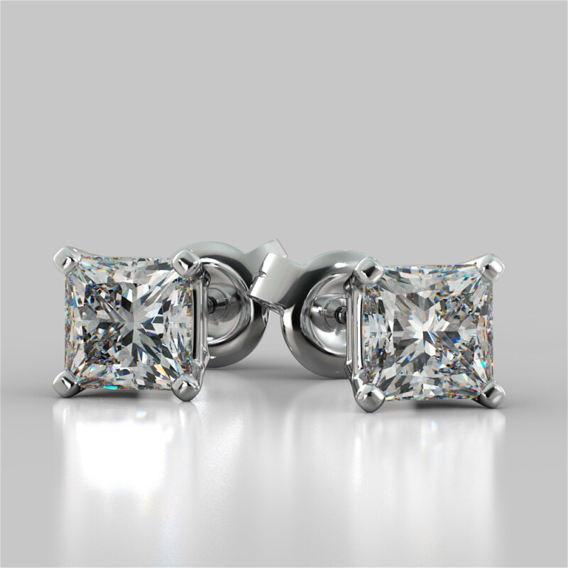 14K YELLOW OR WHITE GOLD STUD EARRINGS LAB CREATED PRINCESS CUT DIAMOND FLAWLESS