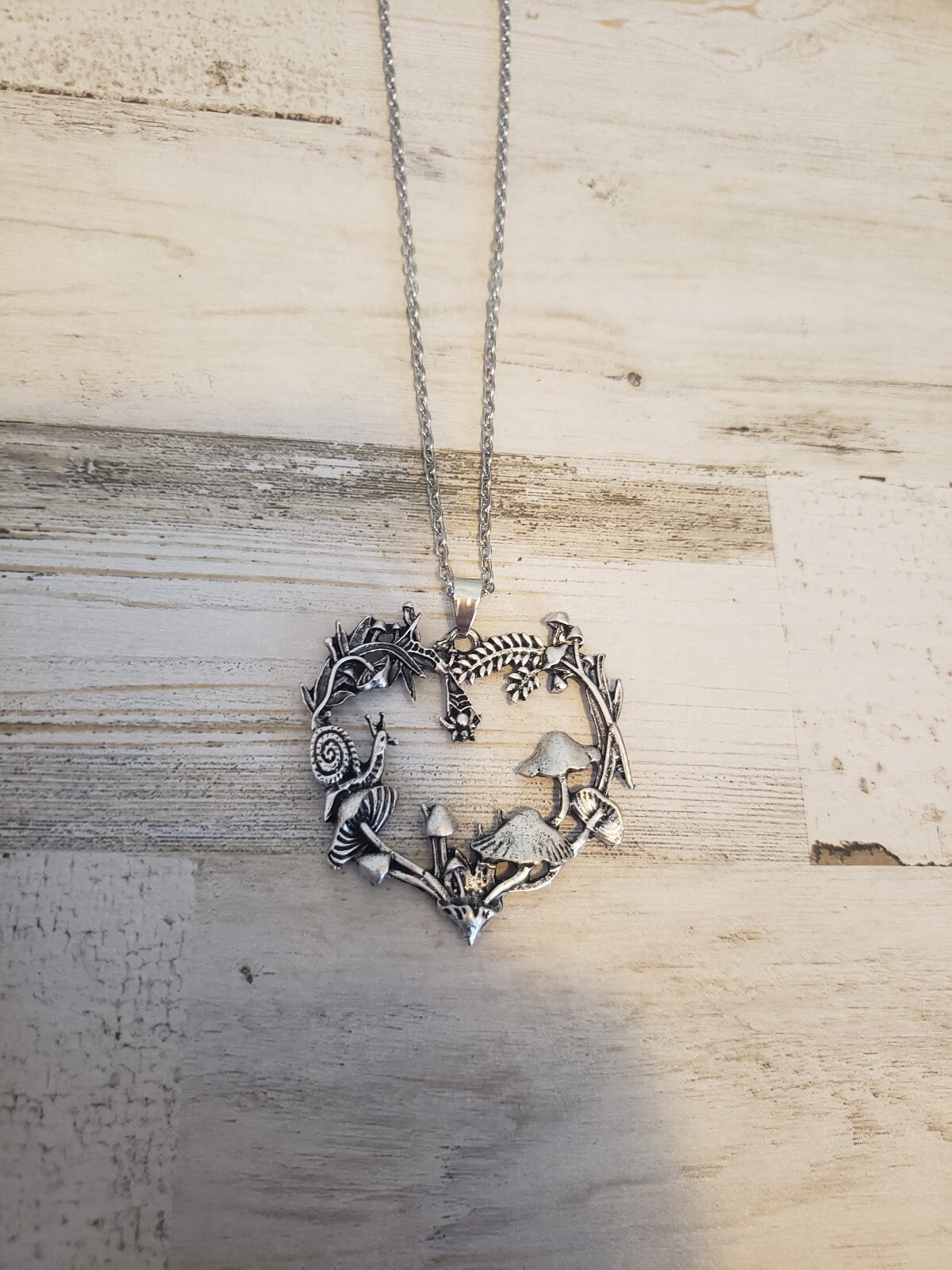 Plant necklace heart mushrooms jewelry love boho hippie gift cute nature floral