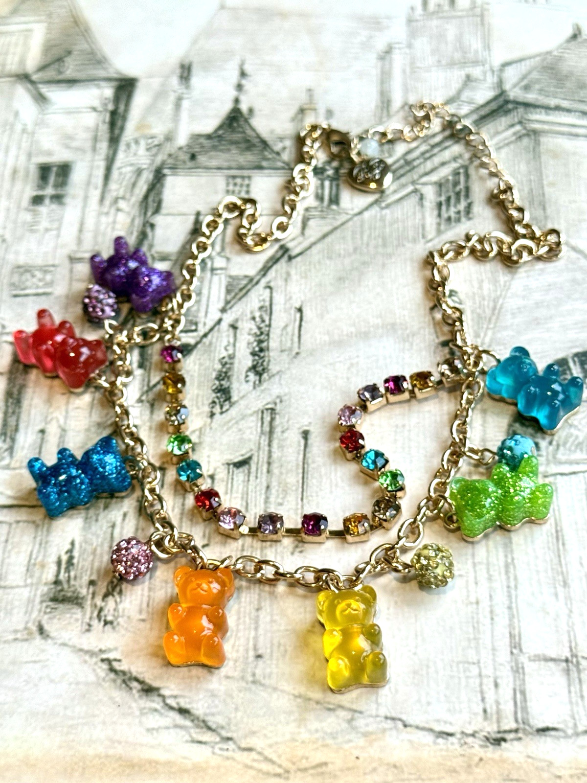 ✨🐻 Betsey Johnson Gummy Bear Rainbow Rhinestone Necklace