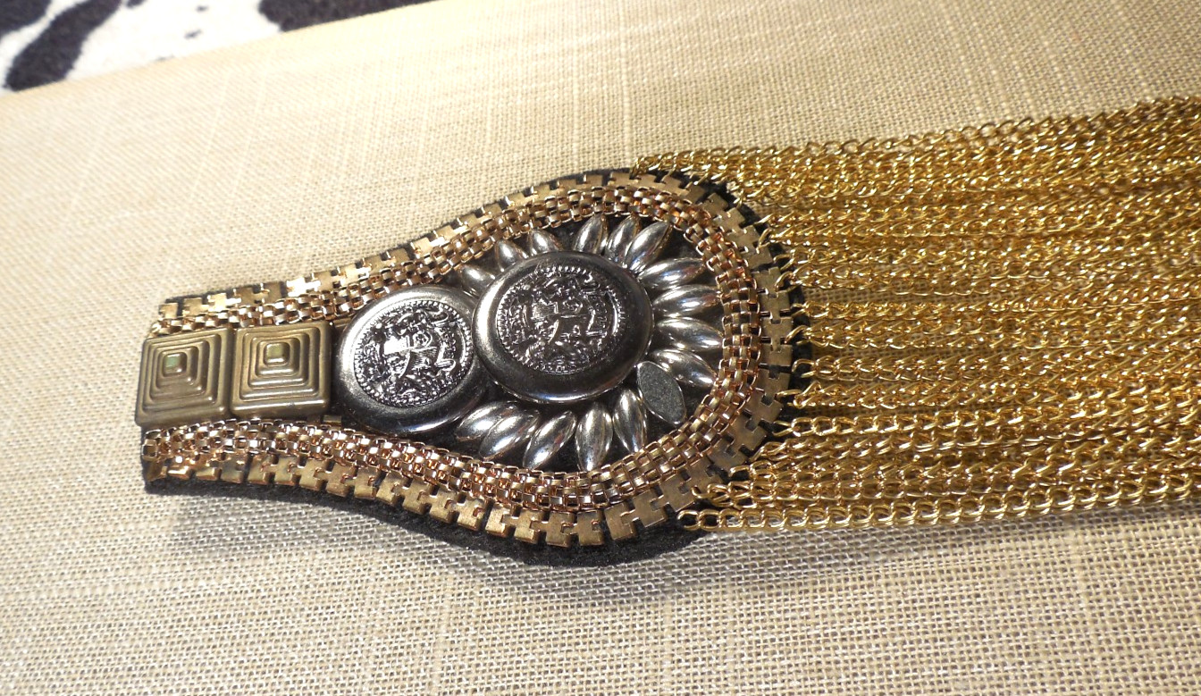 HUGE artisan bronze gun metal gold tones antiqued statement 6″ x 2 1/2 brooch P1