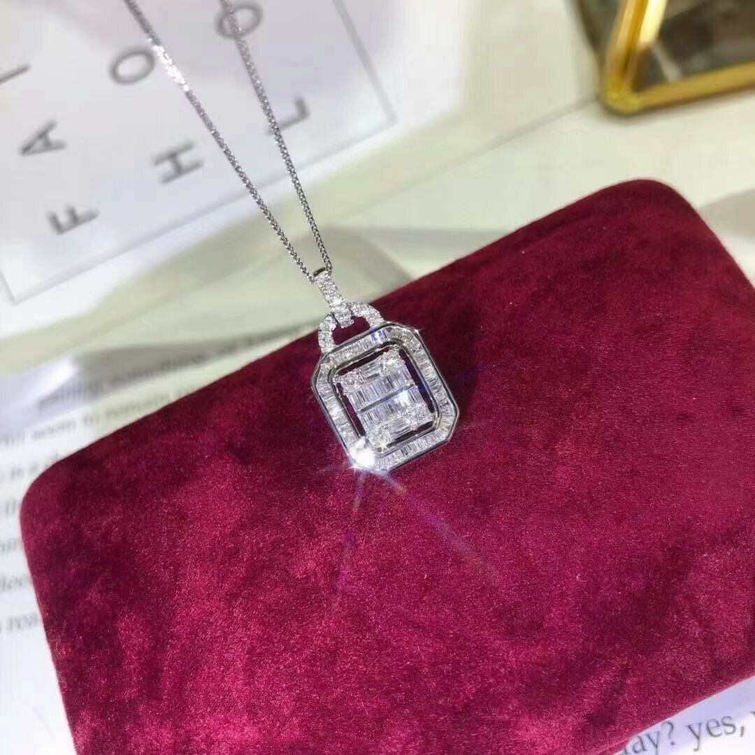 Gorgeous Baguette Cut Simulated Diamond Women’s Pendant In 14K White Gold Plated