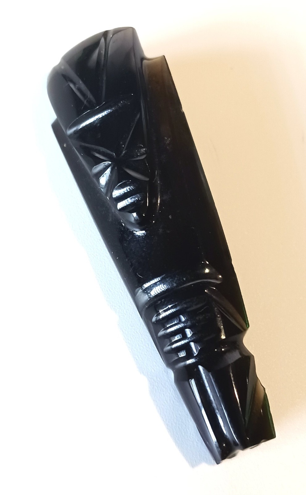 Vintage Carved Black South American Tribal Totem Brooch 2-3/8″