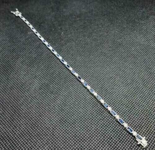 Blue Sapphire & Round Diamond Lab Created Tennis Bracelet 14K White Gold Plated