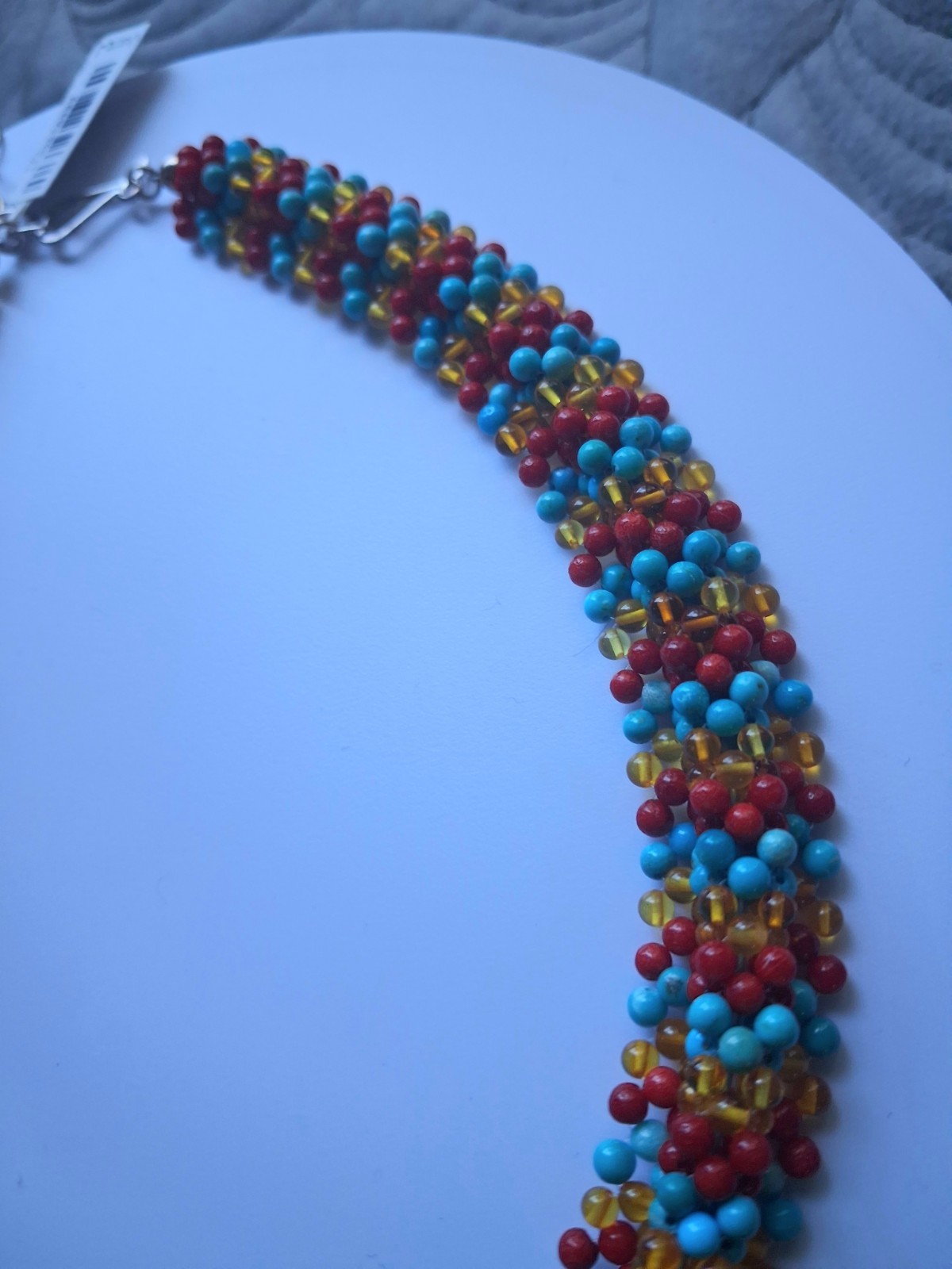 Jay King Sterling Silver Angel Peak Turquoise, Coral & Amber Woven Bead Necklace