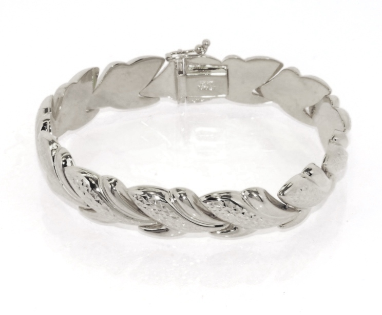 Diamond Cut Sparkly Leaf Stampato Bracelet Real Sterling Silver 925