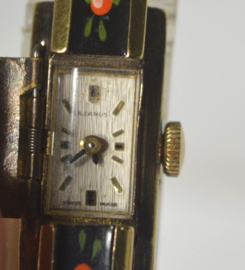 LAZARUS”FOND ACIER INOXYDABLE” Swiss Enamel Bracelet Womens watch RARE”