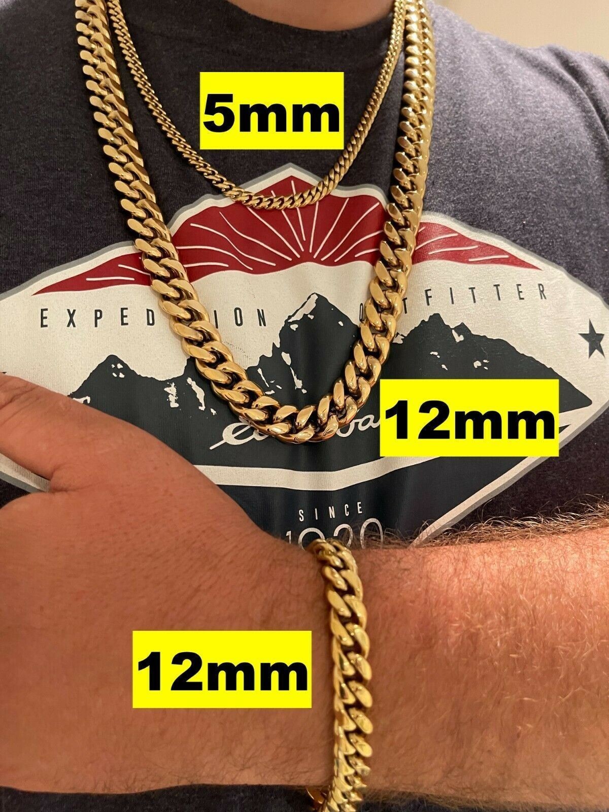 Miami Cuban Link Chain Necklace Bracelet 14k Gold Plated Stainless Steel 6-14mm