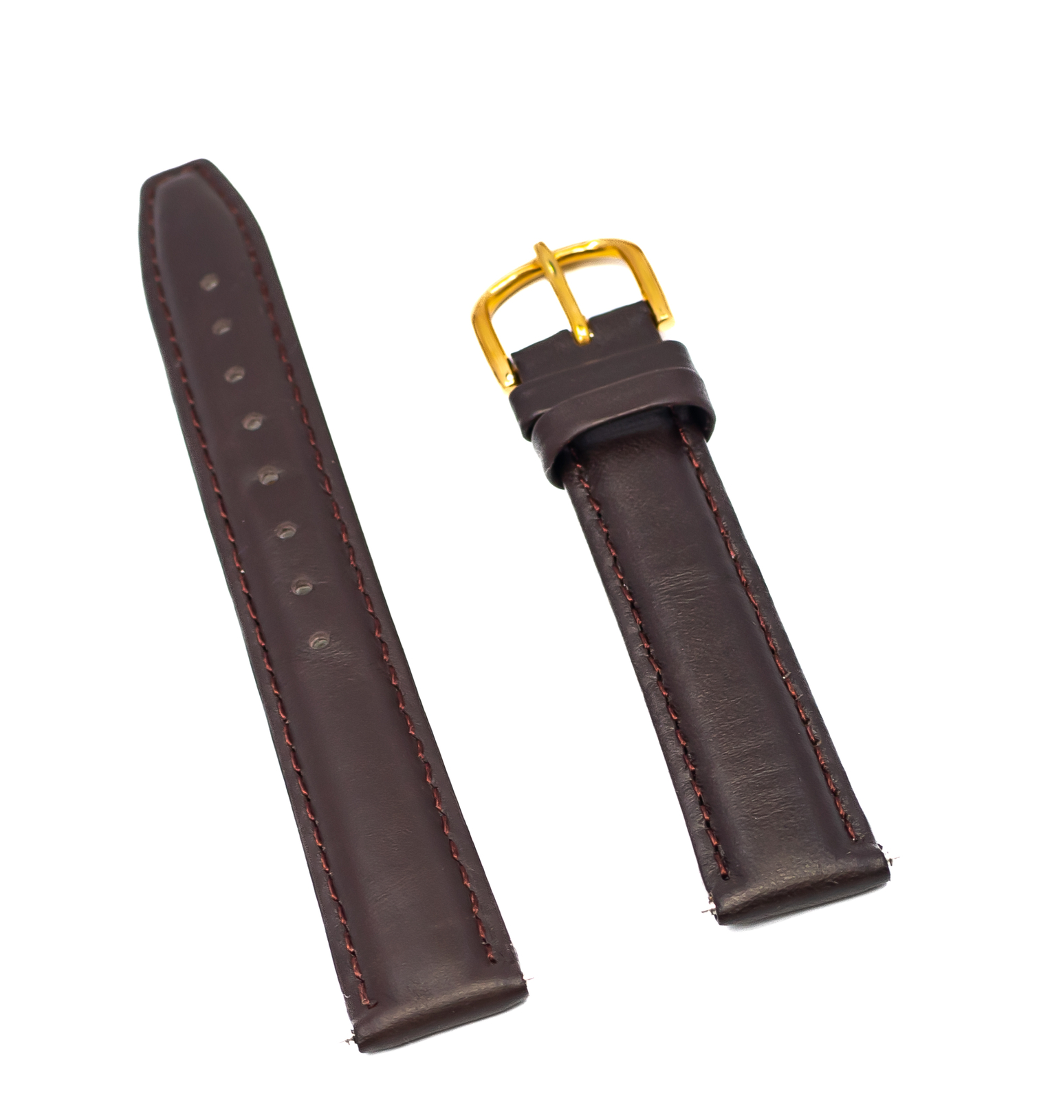 16mm Brown Leather Watchband – Padded – Stitched – Dress/Casual/Formal/Sport