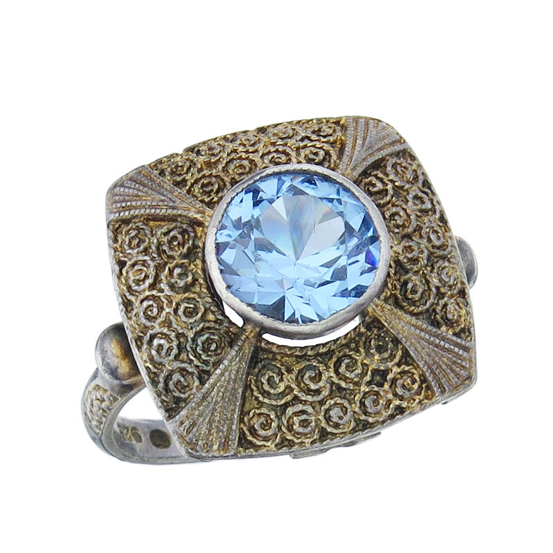 Theodor Fahrner Ring Blue Colour Stone 925 Silver Retro