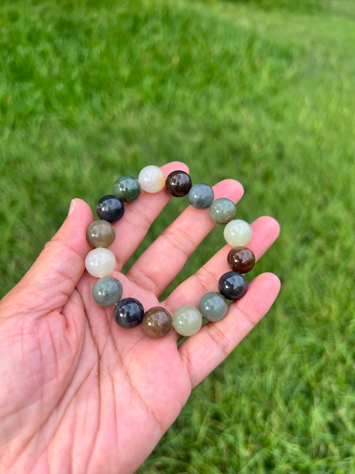 Multicolor Nephrite Jade 11.8mm Bead Bracelet B993