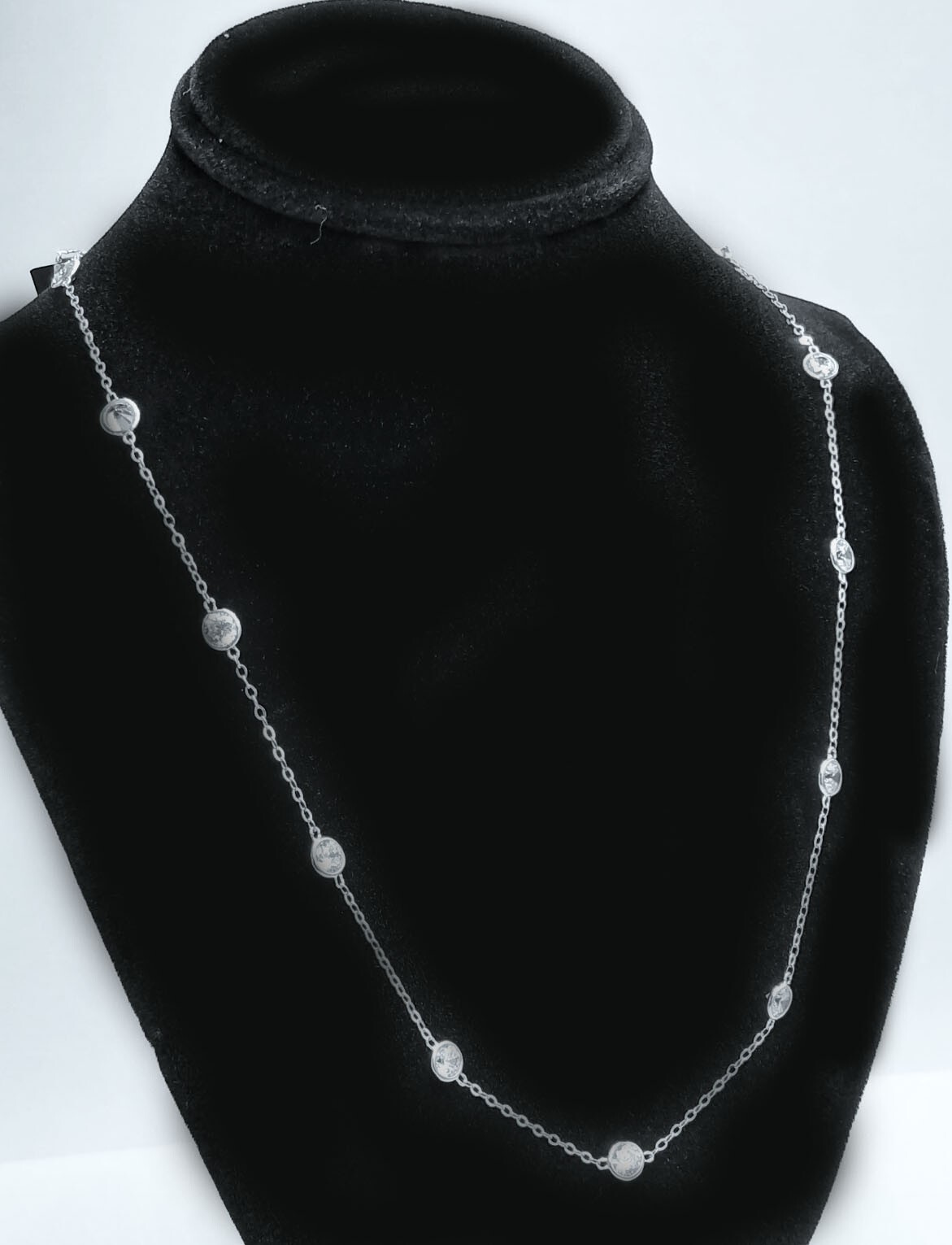 LAB CREATED 9.30 Cts WHITE SAPPHIRE NECKLACE 14K WHITE GOLD – 16″ – New With Tag