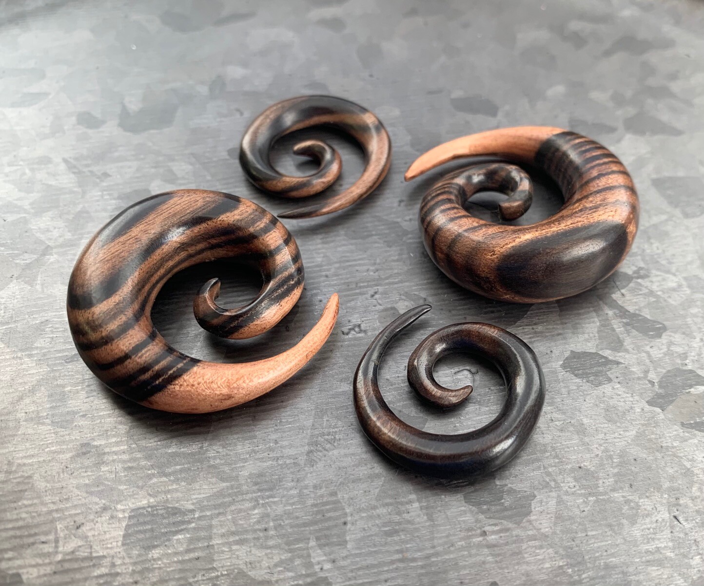 PAIR Ebony Wood Spiral Tapers Organic Plugs Tunnels Earlets Gauges