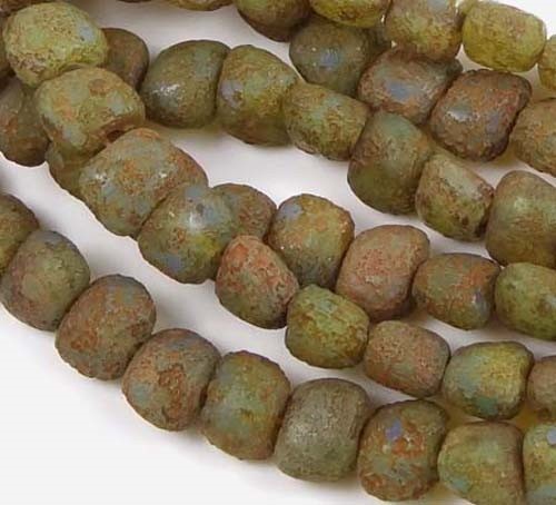 6x8mm Czech Glass Kidney Nugget Beads : Milky Aqua – Stone Picasso (25)