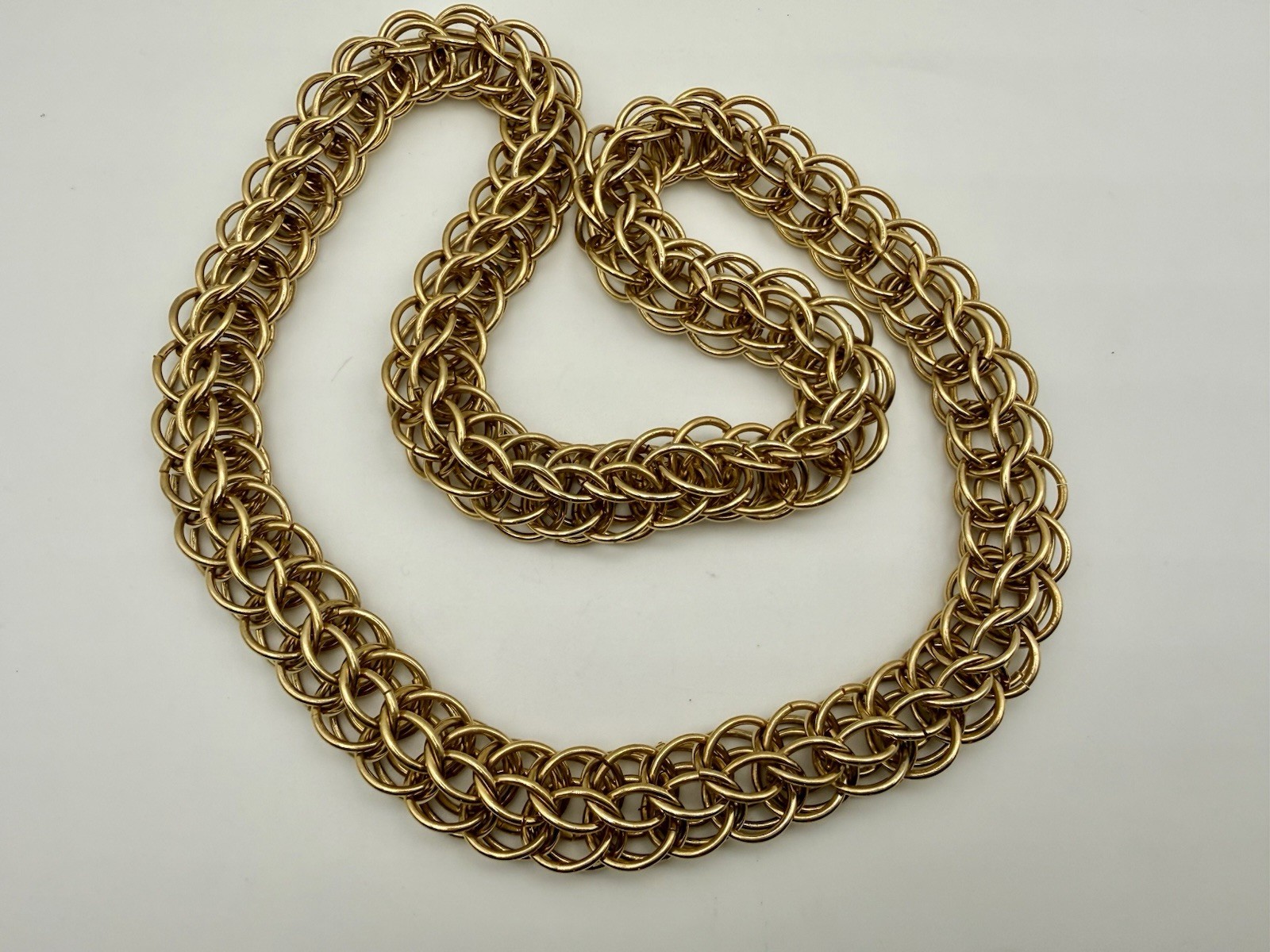 Vintage Gold Tone Byzantine Endless Necklace 28” | Birdcage Link Infinity Chain