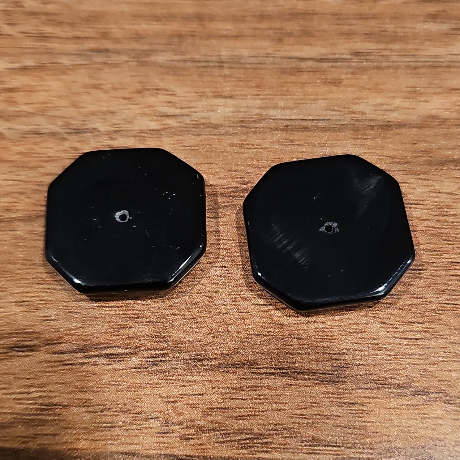 Black Octagon Plastic Beads Smooth Center-Drilled 1mm Hole Lot of 2