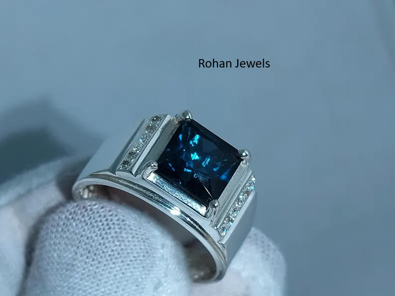 Natural London Blue Topaz ring 925 Sterling Silver Men’s Blue Topaz Ring