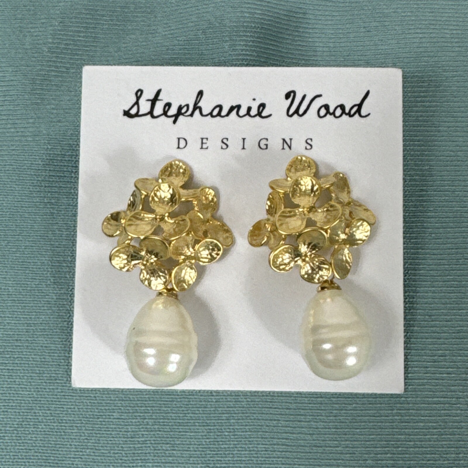 Stephanie Wood Designs Gold Tone Faux Pearl Drop Chunky Earrings New