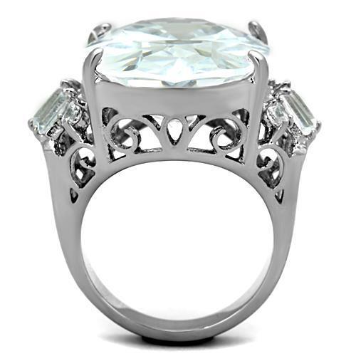 Oval Silver Ring Cocktail Cubic Zirconia Sparkling Stainless Steel Ladies