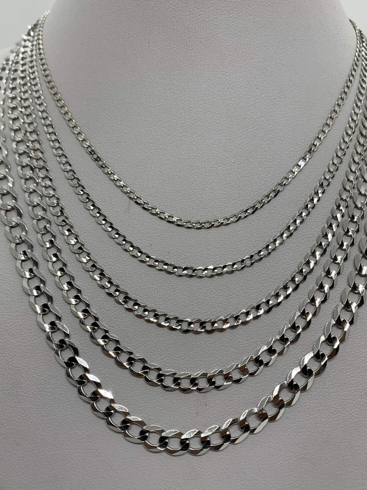14K Solid White Gold Cuban Link Chain/Necklace Men’s/Women’s 2.2mm-5.7mm 16″-30″