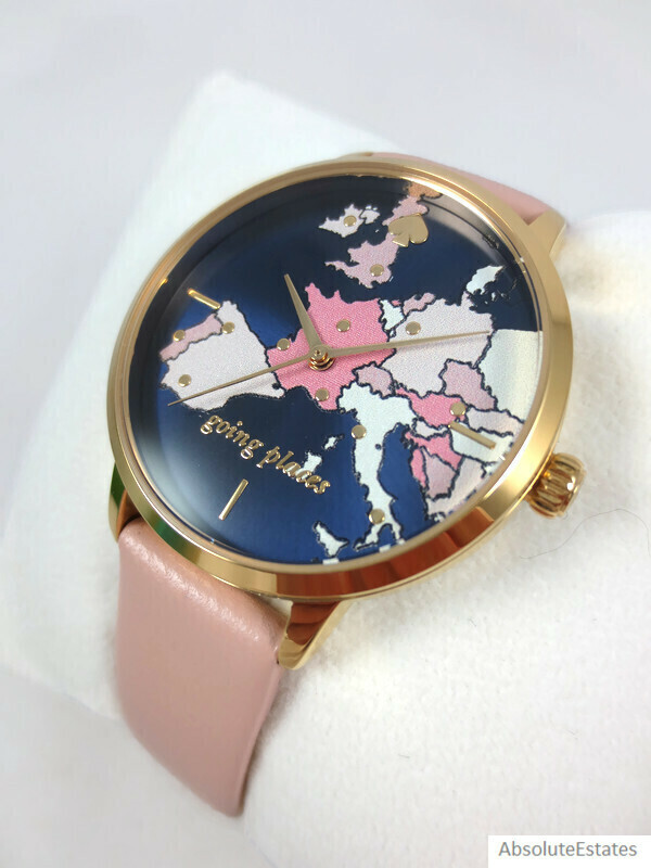 NEW Kate Spade Metro Travel Map Navy Nude Pink Gold Watch KSW9039 Going Places