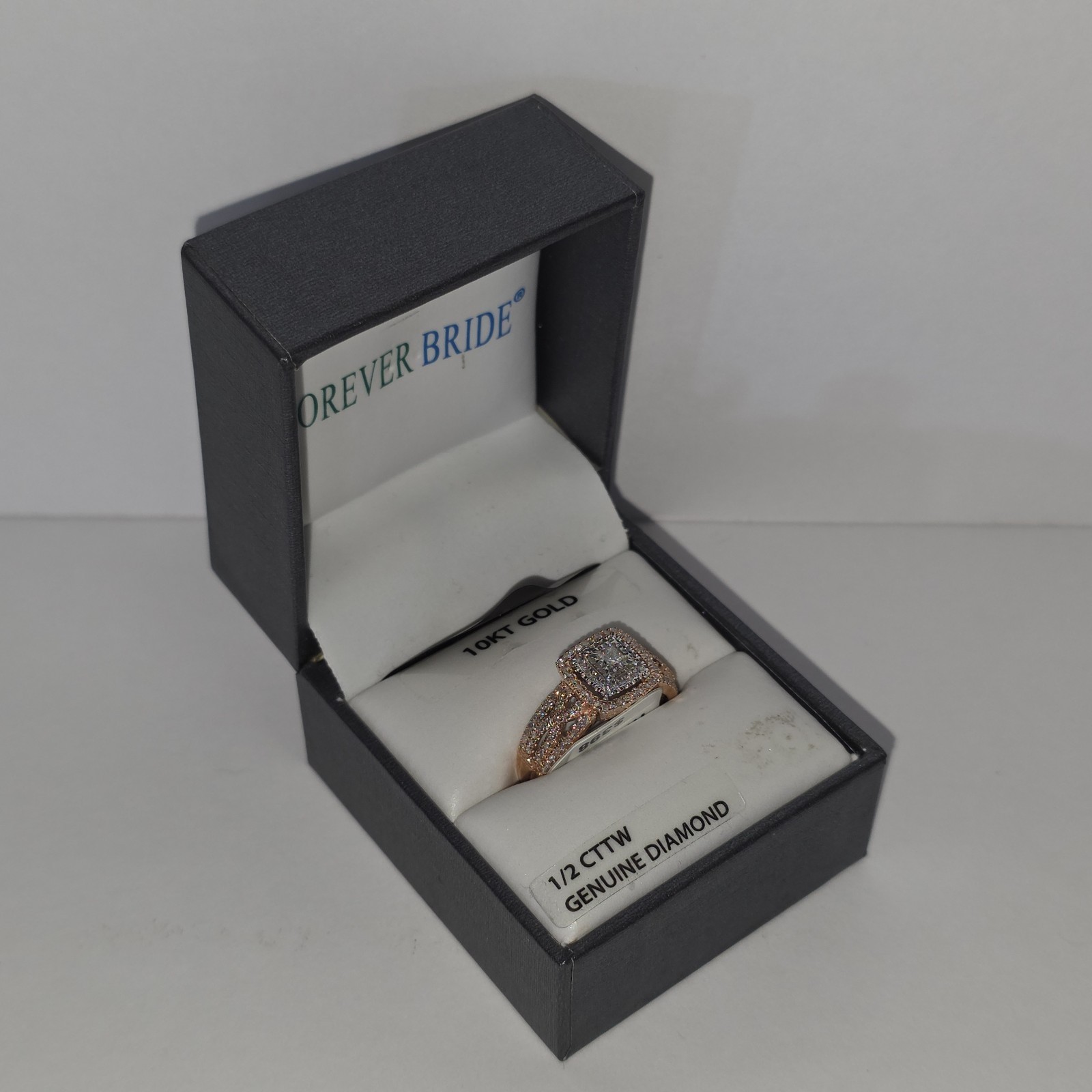 Forever Bride 10K Rose Gold 1/2 CTTW Diamond Cushion Bridal Ring, Women, Adults