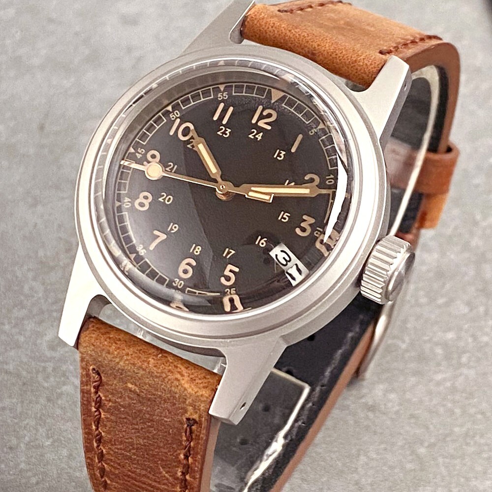 36mm Bubble Sapphire Military Retro Black Dial NH35A Automatic Mechanical Watch