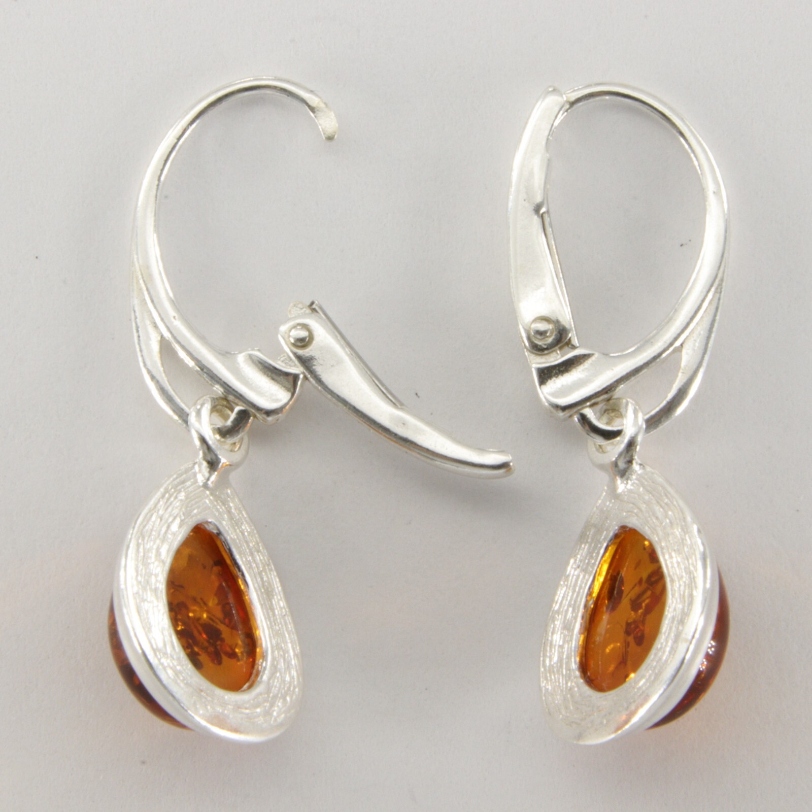 Cognac / Brown BALTIC AMBER Drop Leveback Earrings 925 STERLING SILVER #1654