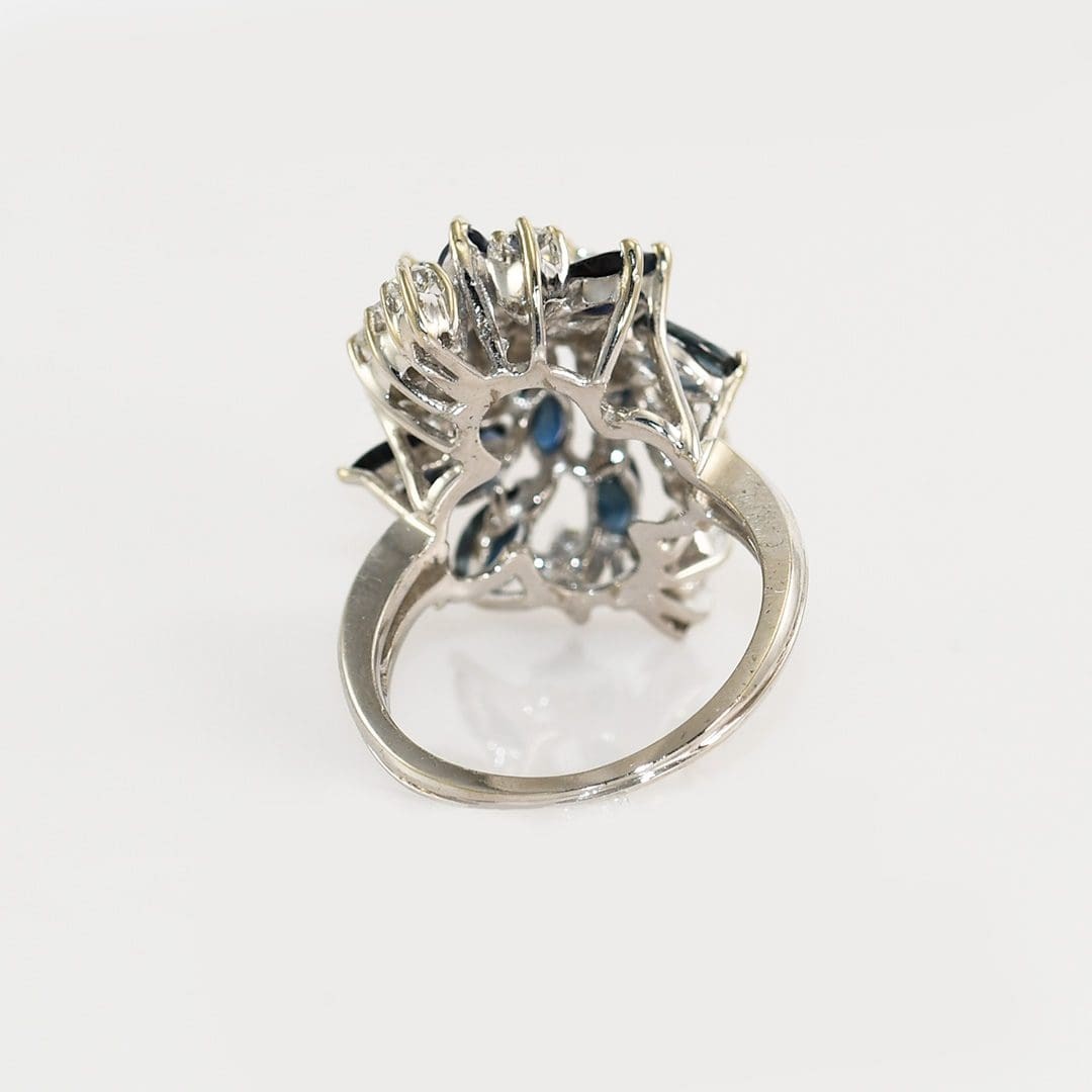 13K-14K White Gold Sapphire & Diamond Cluster Ring, 1.00TCW, 7.8gr