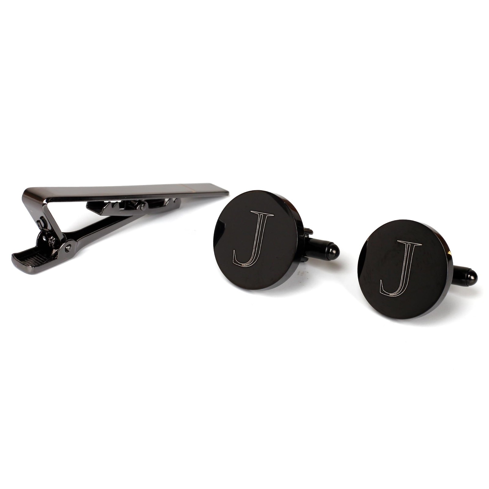 Mens Initial Cufflinks and Tie Clip A-Z Alphabet Letter Black Stainless Cuff …