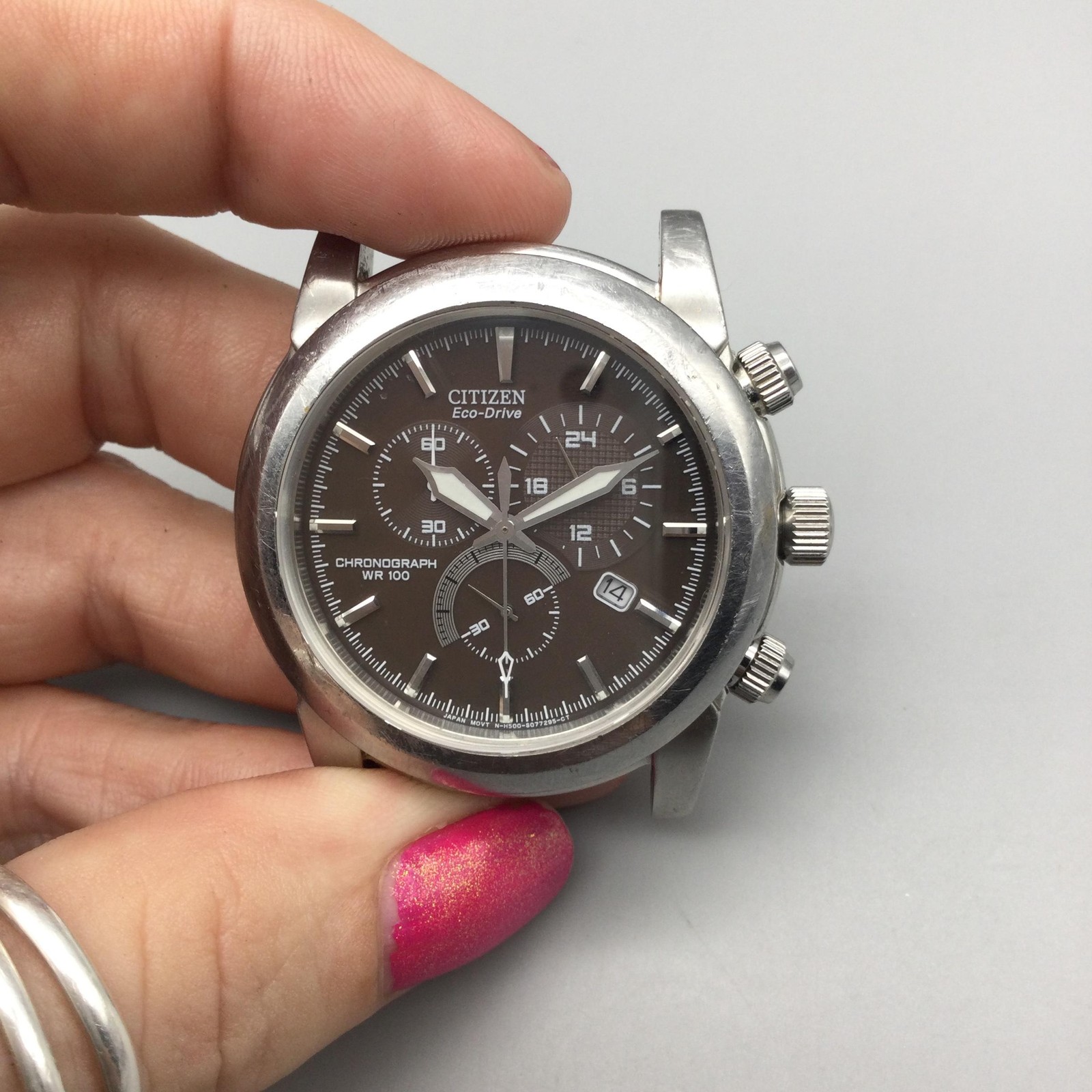 Citizen Eco-Drive H500 Mens Watch 39mm Gray Chronograph Head Only New Capacitor