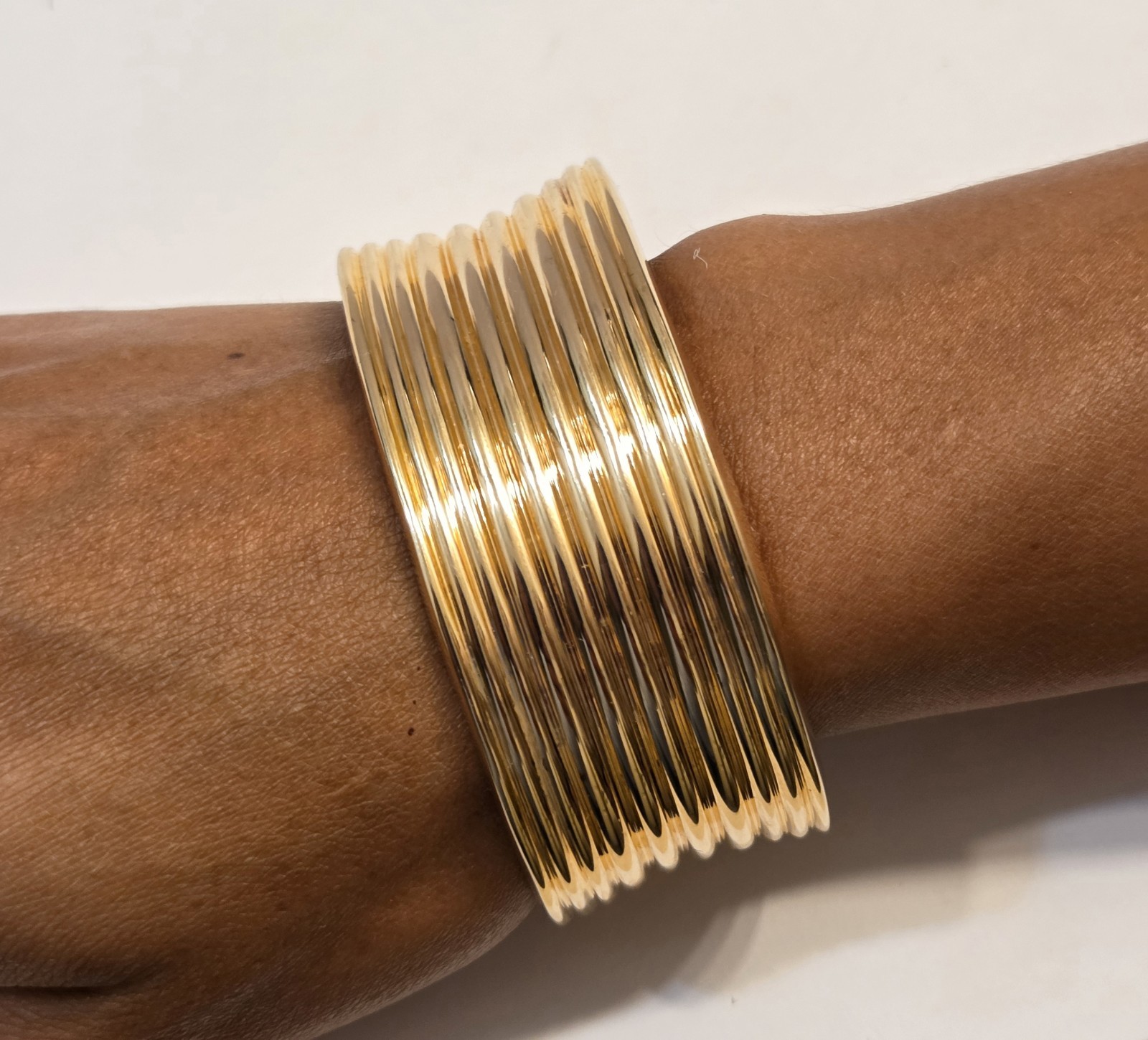 Vintage Ross-Simons Sterling Silver Gold Gilt Ribbed Wide Cuff Bracelet 7.25″