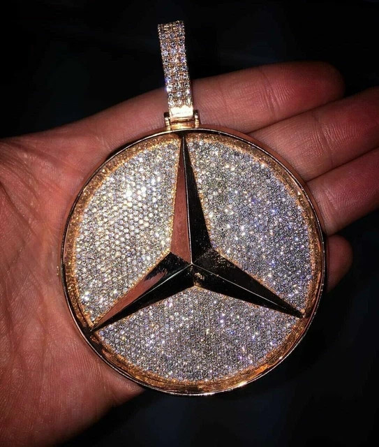 3CT Round Cut Lab Created Diamond Mercedes-Benz Pendant 14k Yellow Gold Plated